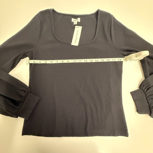 NWT The Drop Black Square Neck Balloon Sleeve Ribbed Top – Size L - Picture 5 of 7